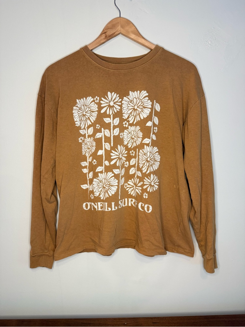 O'Neill Tan Long Sleeve Tee with White Floral Print